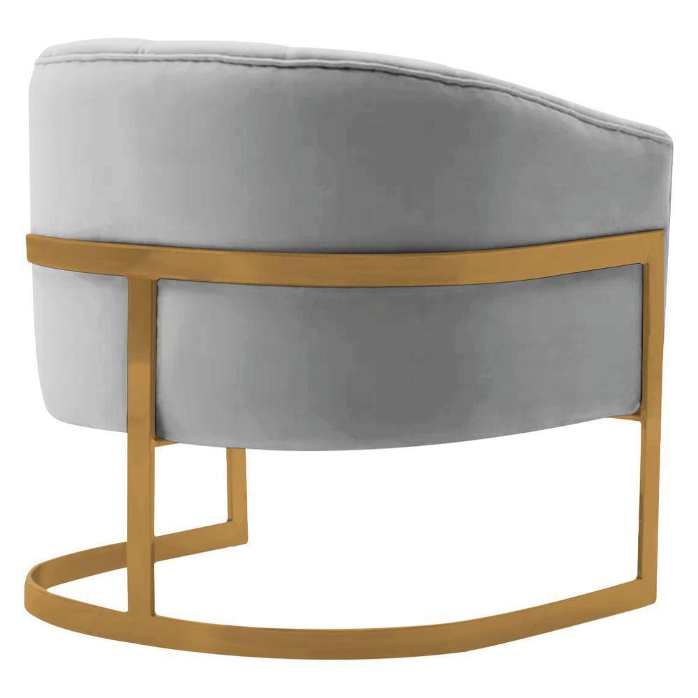 Kit 2 Poltronas Decorativas Sala De Estar Recepção Mavie Base De Ferro Dourado Linho Cinza Claro - 3