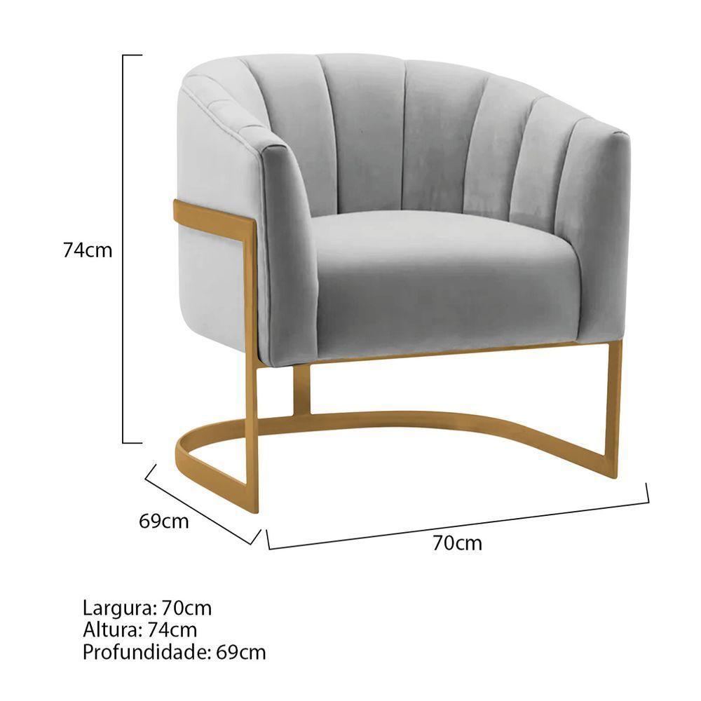 Kit 2 Poltronas Decorativas Sala De Estar Recepção Mavie Base De Ferro Dourado Linho Cinza Claro - 8