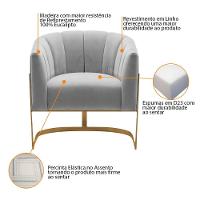 Kit 2 Poltronas Decorativas Sala De Estar Recepção Mavie Base De Ferro Dourado Linho Cinza Claro - 6