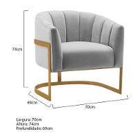 Kit 2 Poltronas Decorativas Sala De Estar Recepção Mavie Base De Ferro Dourado Linho Cinza Claro - 8