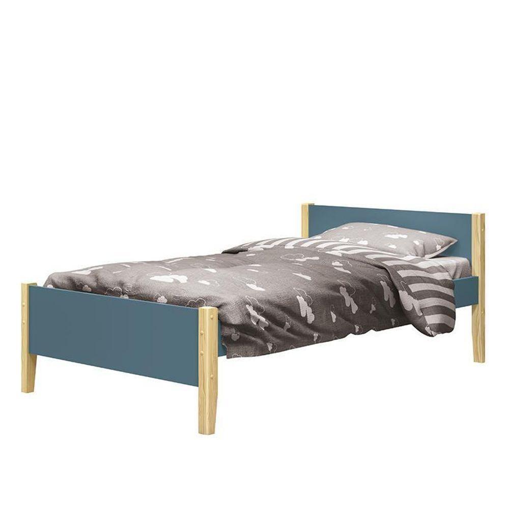 Bicama Solteiro Simba Azul Fosco Com Pés Madeira Natural E Colchões D20 E D33 Reller Móveis - 4