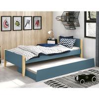 Bicama Solteiro Simba Azul Fosco Com Pés Madeira Natural E Colchões D20 E D33 Reller Móveis - 2