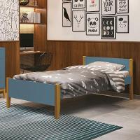 Cama Solteiro Simba Azul Fosco Com Pés Amadeirado E Colchão D33 Reller Móveis - 4