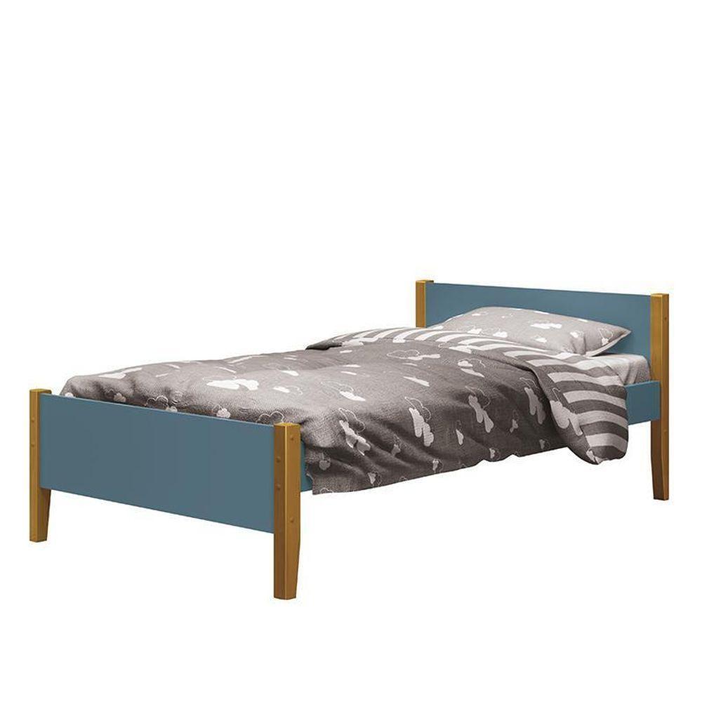 Bicama Solteiro Simba Azul Fosco Com Pés Amadeirado E Colchões D20 E D33 Reller Móveis - 4