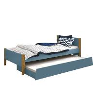 Bicama Solteiro Simba Azul Fosco Com Pés Amadeirado E Colchões D20 E D33 Reller Móveis - 1