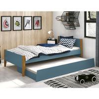 Bicama Solteiro Simba Azul Fosco Com Pés Amadeirado E Colchões D20 E D33 Reller Móveis - 7