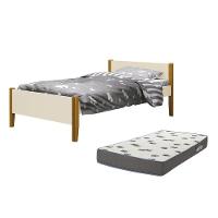 Cama Solteiro Simba Areia Fosco Pés Amadeirado Com Colchão D33 Reller Móveis - 1