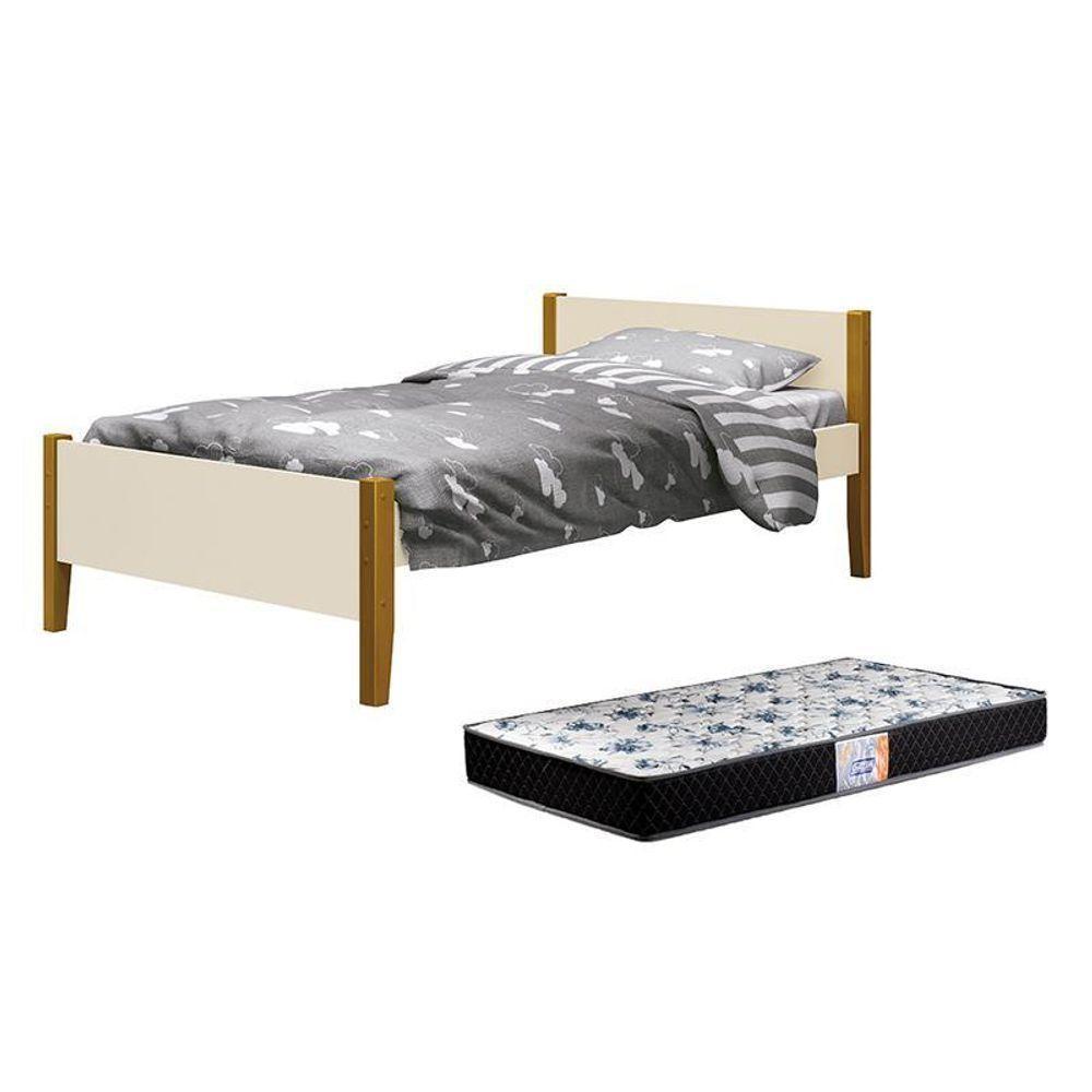 Cama Solteiro Simba Areia Fosco Com Pés Amadeirado E Colchão D33 Reller Móveis - 1