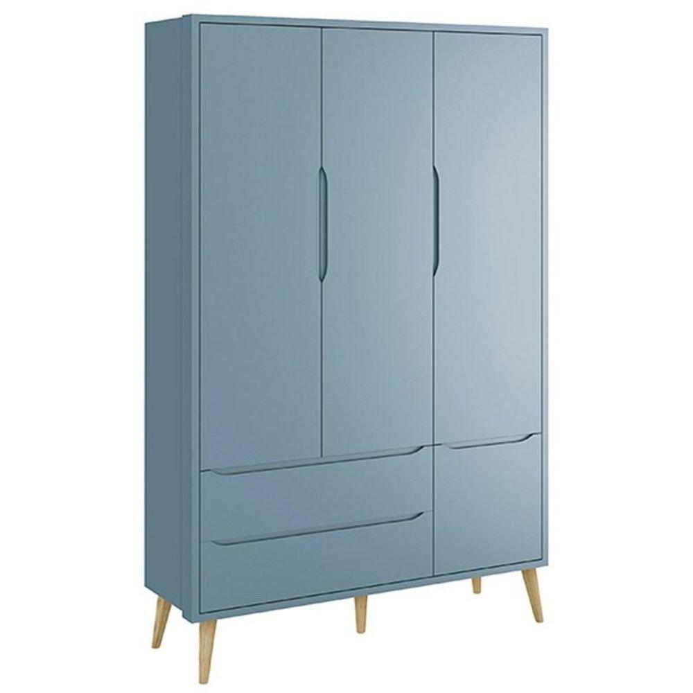 Dormitório Theo 3 Portas Azul Com Pés Madeira Natural Reller Móveis - 2