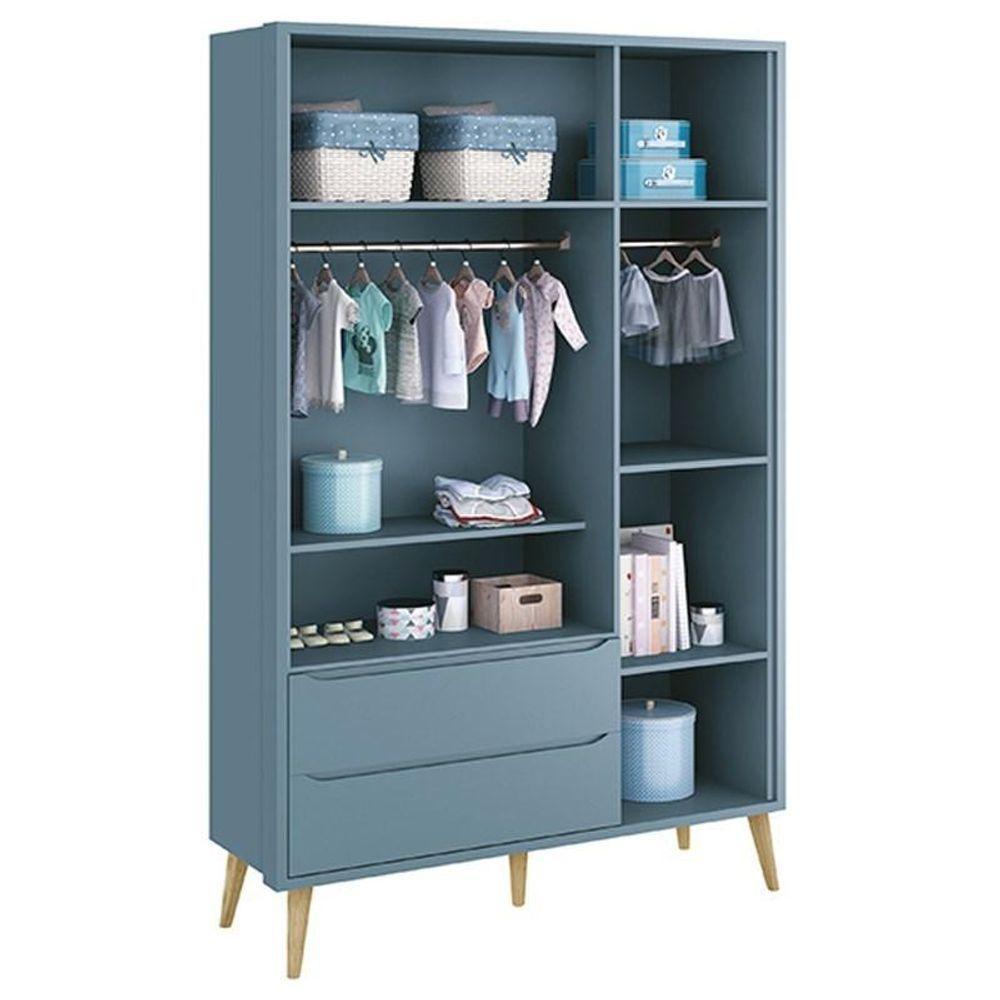 Dormitório Theo 3 Portas Azul Com Pés Madeira Natural Reller Móveis - 3