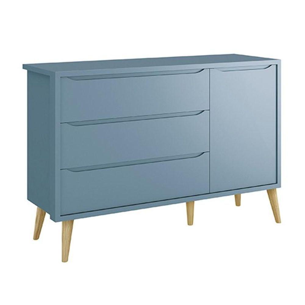 Dormitório Theo 3 Portas Azul Com Pés Madeira Natural Reller Móveis - 6