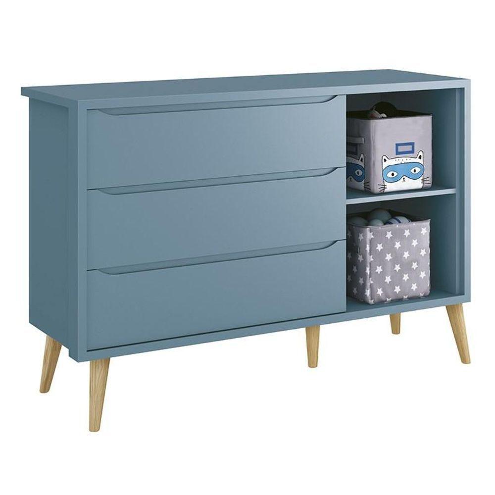 Dormitório Theo 3 Portas Azul Com Pés Madeira Natural Reller Móveis - 7