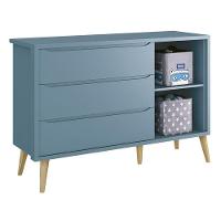 Dormitório Theo 3 Portas Azul Com Pés Madeira Natural Reller Móveis - 7