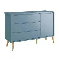 Dormitório Theo 2 Portas, Cômoda Com Porta Azul Com Pés Madeira Natural E Colchão D18 Reller Móveis - 7