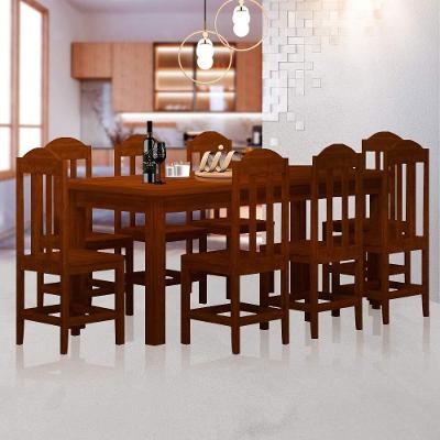 Mesa De Jantar Com 8 Cadeiras Madeira Maciça Safira Castanho Jm Móveis