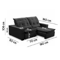 Sofa Retratil Reclinavel 2 Lugares 1,90m Atlantis Veludo Cinza Grafite Lansofbr - 5