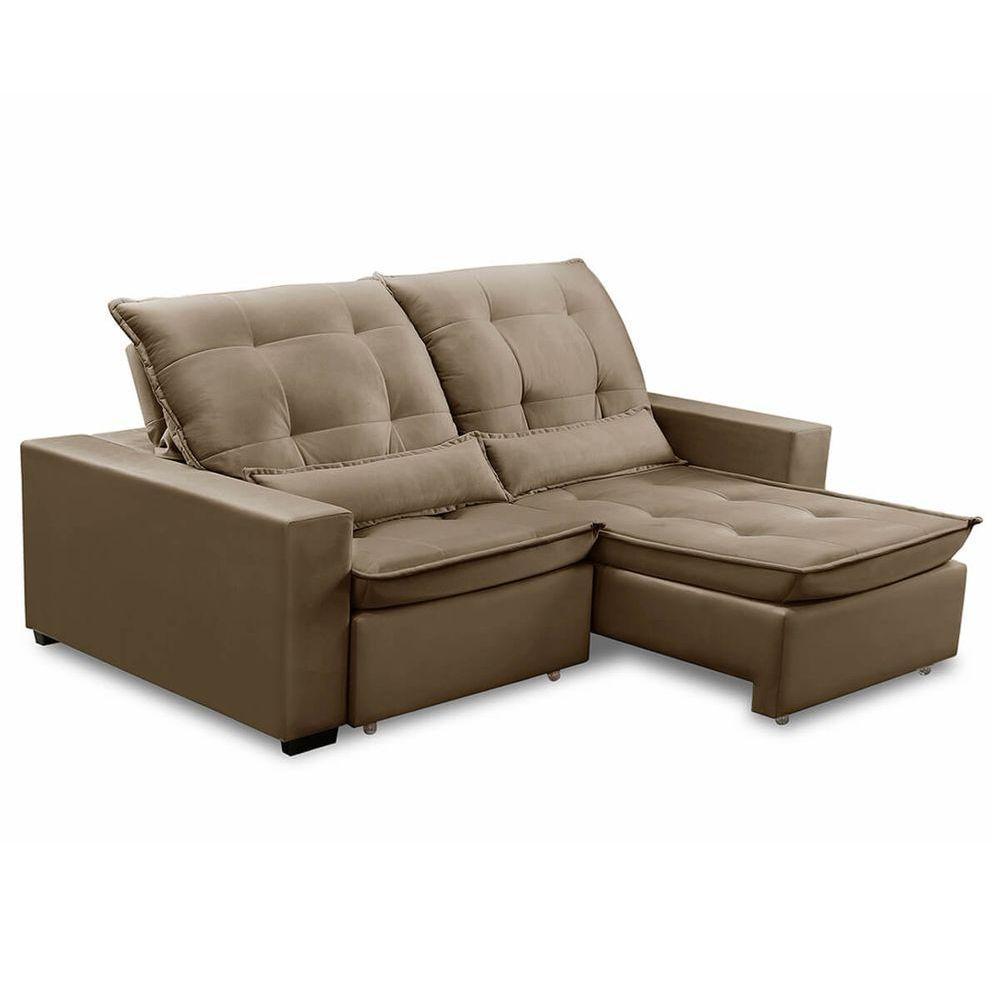 Sofa Retratil Reclinavel 2 Lugares 1,90m Atlantis Veludo Bege Capuccino Lansofbr - 6