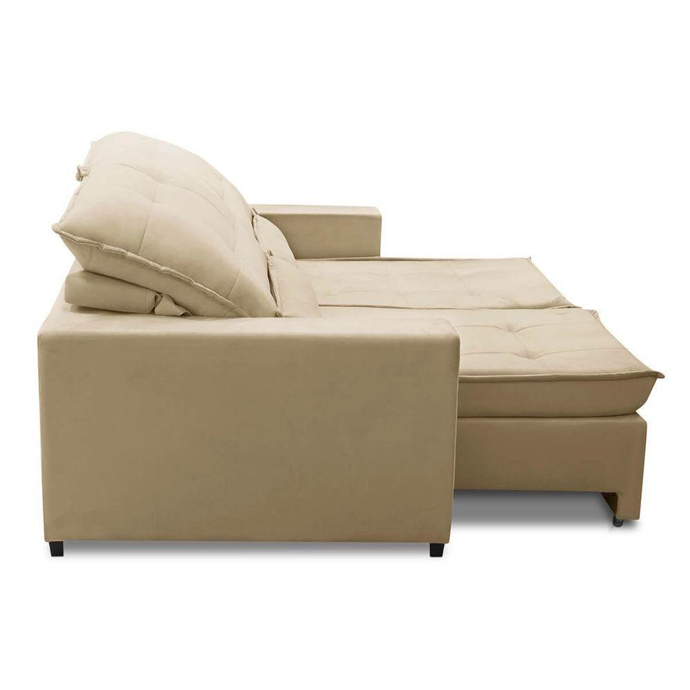 Sofa Retratil Reclinavel 2 Lugares 2,00m Atlantis Veludo Bege Lansofbr - 3