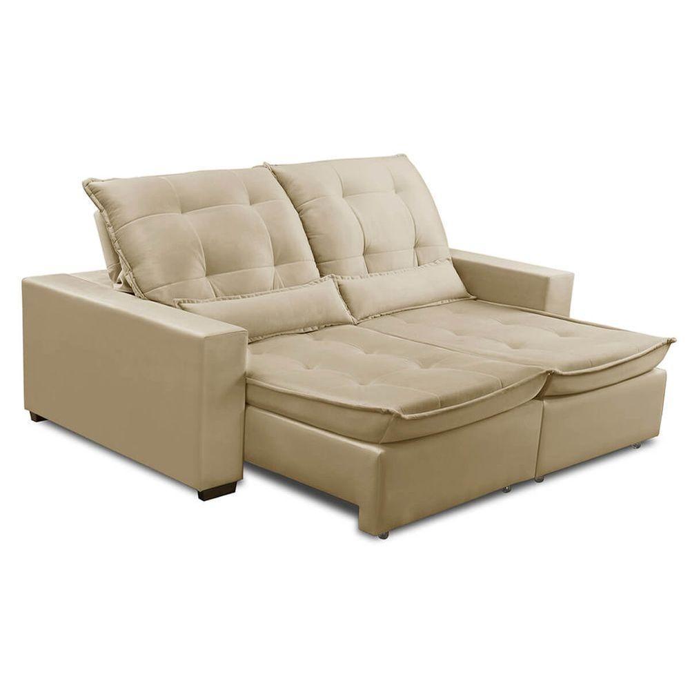Sofa Retratil Reclinavel 2 Lugares 2,00m Atlantis Veludo Bege Lansofbr - 6