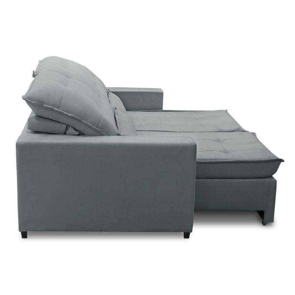 Sofa Retratil Reclinavel 2 Lugares 2,00m Atlantis Veludo Cinza Claro Lansofbr - 3