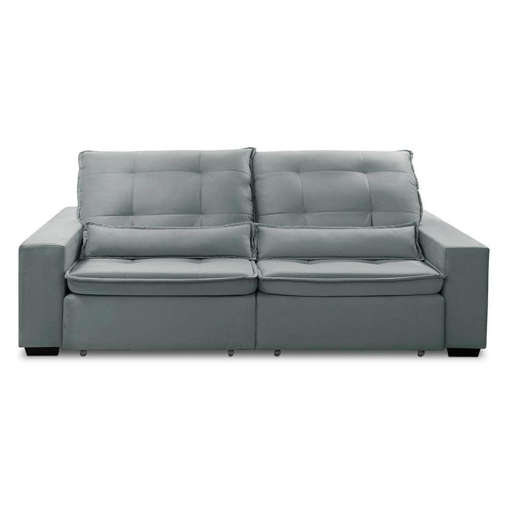 Sofa Retratil Reclinavel 2 Lugares 2,00m Atlantis Veludo Cinza Claro Lansofbr - 7