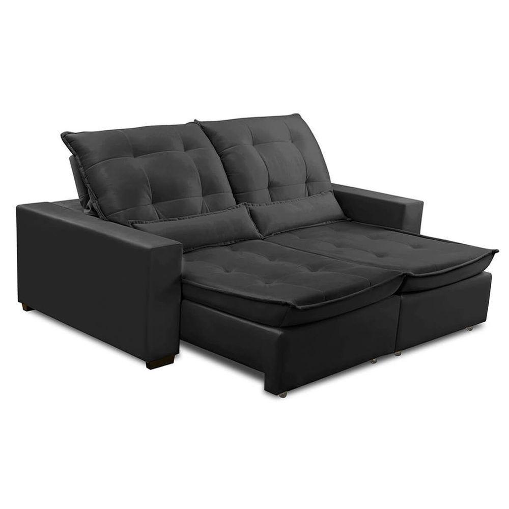 Sofa Retratil Reclinavel 2 Lugares 2,00m Atlantis Veludo Grafite Lansofbr - 6