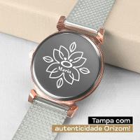 Relogio Feminino Rose Aço Colar Coração Brinco Caixa