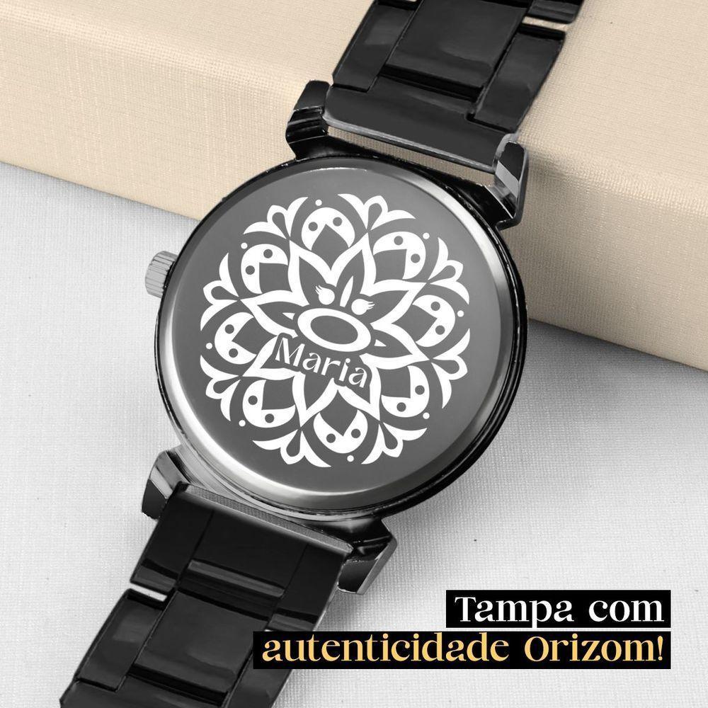 Relogio Feminino Preto Aço Caixa Brincos Presente Social - 5