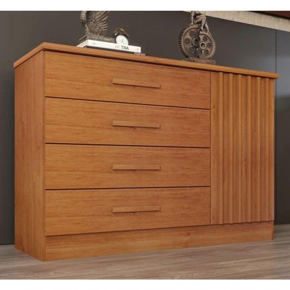 Cômoda 1 Porta 4 Gavetas Com Detalhe Ripado Barcelona - Tcil Móveis - Cinamomo - 1