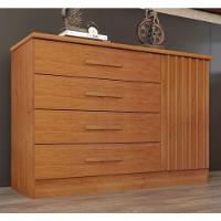 Cômoda 1 Porta 4 Gavetas Com Detalhe Ripado Barcelona - Tcil Móveis - Cinamomo - 1