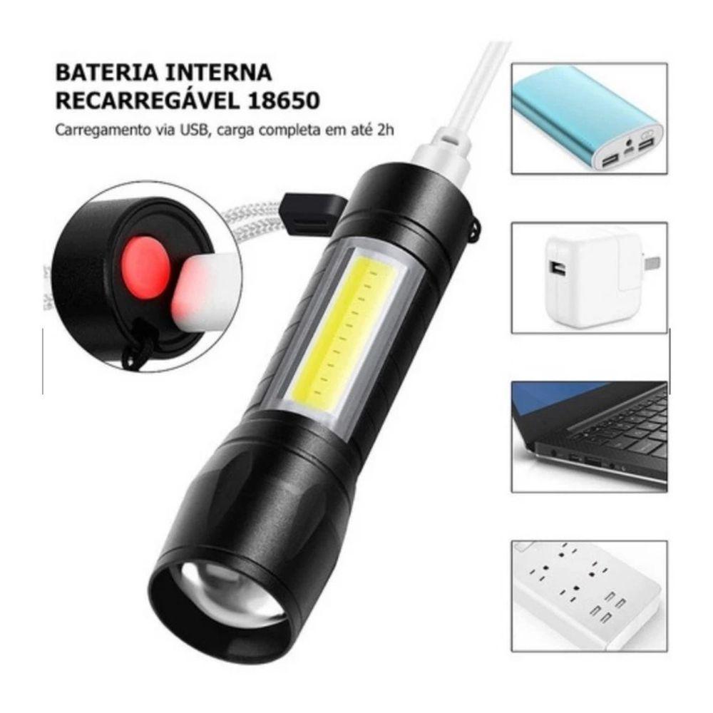Mini Lanterna Tática Com Led E Zoom Recarregável Usb Lanterna De Mão - 3
