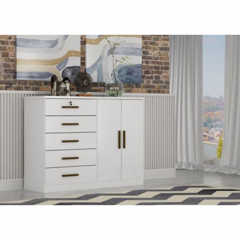 Cômoda Com Sapateira Space 5 Gavetas - Móveis Novo Horizonte Branco - 1