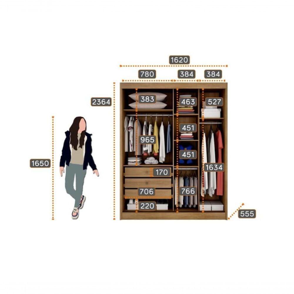 Guarda Roupa Solteiro 2 Portas 3 Gavetas Virtus - Cumaru Fendi - Móveis Novo Horizonte - 2