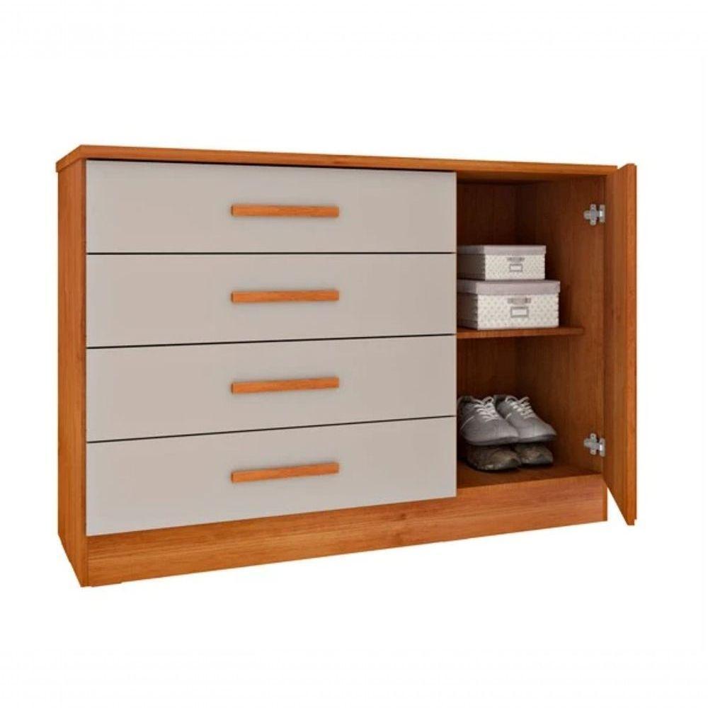 Cômoda 1 Porta 4 Gavetas Com Detalhe Ripado Barcelona - Tcil Móveis - Cinamomo/off White - 2