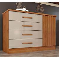 Cômoda 1 Porta 4 Gavetas Com Detalhe Ripado Barcelona - Tcil Móveis - Cinamomo/off White - 1