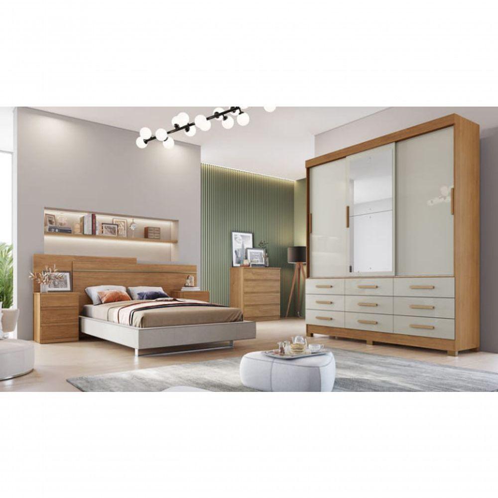 Guarda Roupa Buriti 3 Portas 9 Gavetas Com Espelho Cinamomo/off White - Novo Horizonte - 1