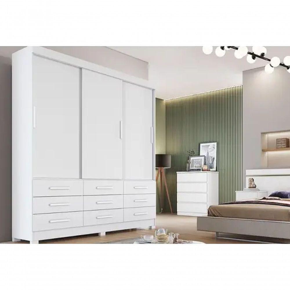 Guarda Roupa Buriti 3 Portas 9 Gavetas Branco - Novo Horizonte - 1