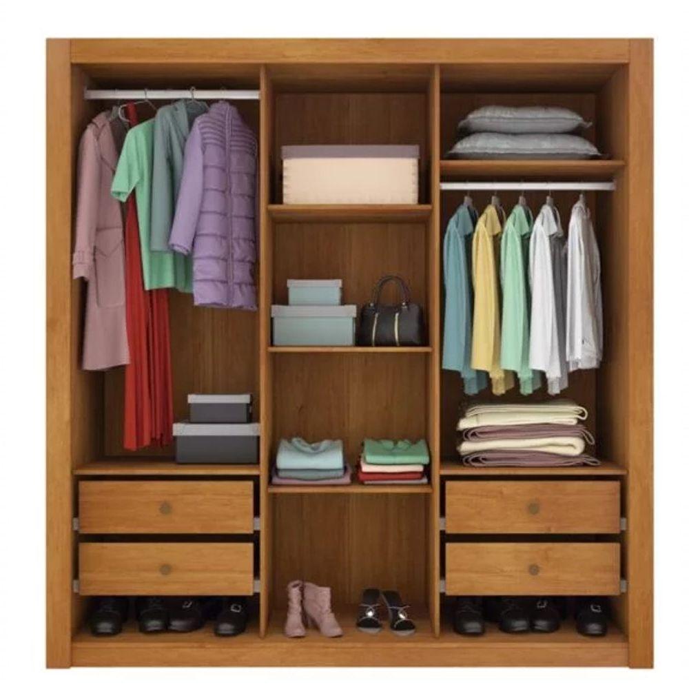 Guarda Roupa Valência Com Espelho 3 Portas 4 Gavetas Tcil Móveis - Cinamomo/off White - 2