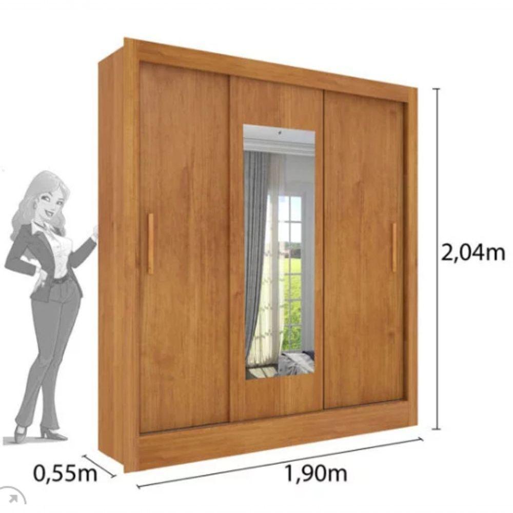 Guarda Roupa Valência Com Espelho 3 Portas 4 Gavetas Tcil Móveis - Cinamomo/off White - 3