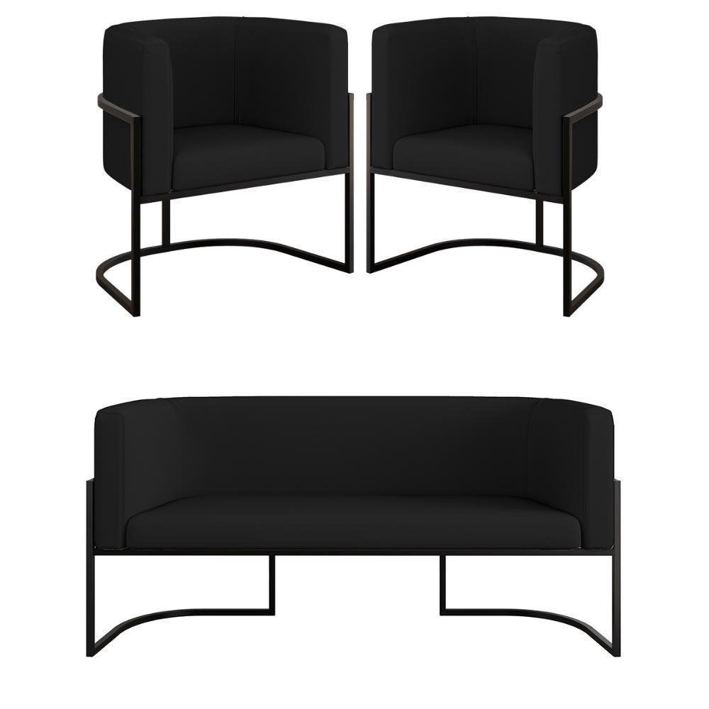 Kit Sofá 2 Lugares + 2 Poltronas Corino preto Preto - 1