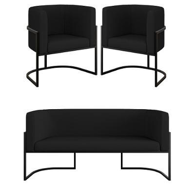 Kit Sofá 2 Lugares + 2 Poltronas Corino preto Preto