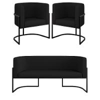 Kit Sofá 2 Lugares + 2 Poltronas Corino preto Preto - 1