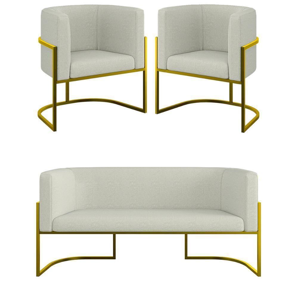 Kit Sofá 2 Lugares + 2 Poltronas Bouclê Gold Bege - 1