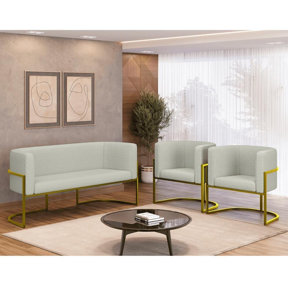 Kit Sofá 2 Lugares + 2 Poltronas Bouclê Gold Bege - 2