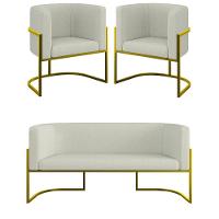 Kit Sofá 2 Lugares + 2 Poltronas Bouclê Gold Bege - 1