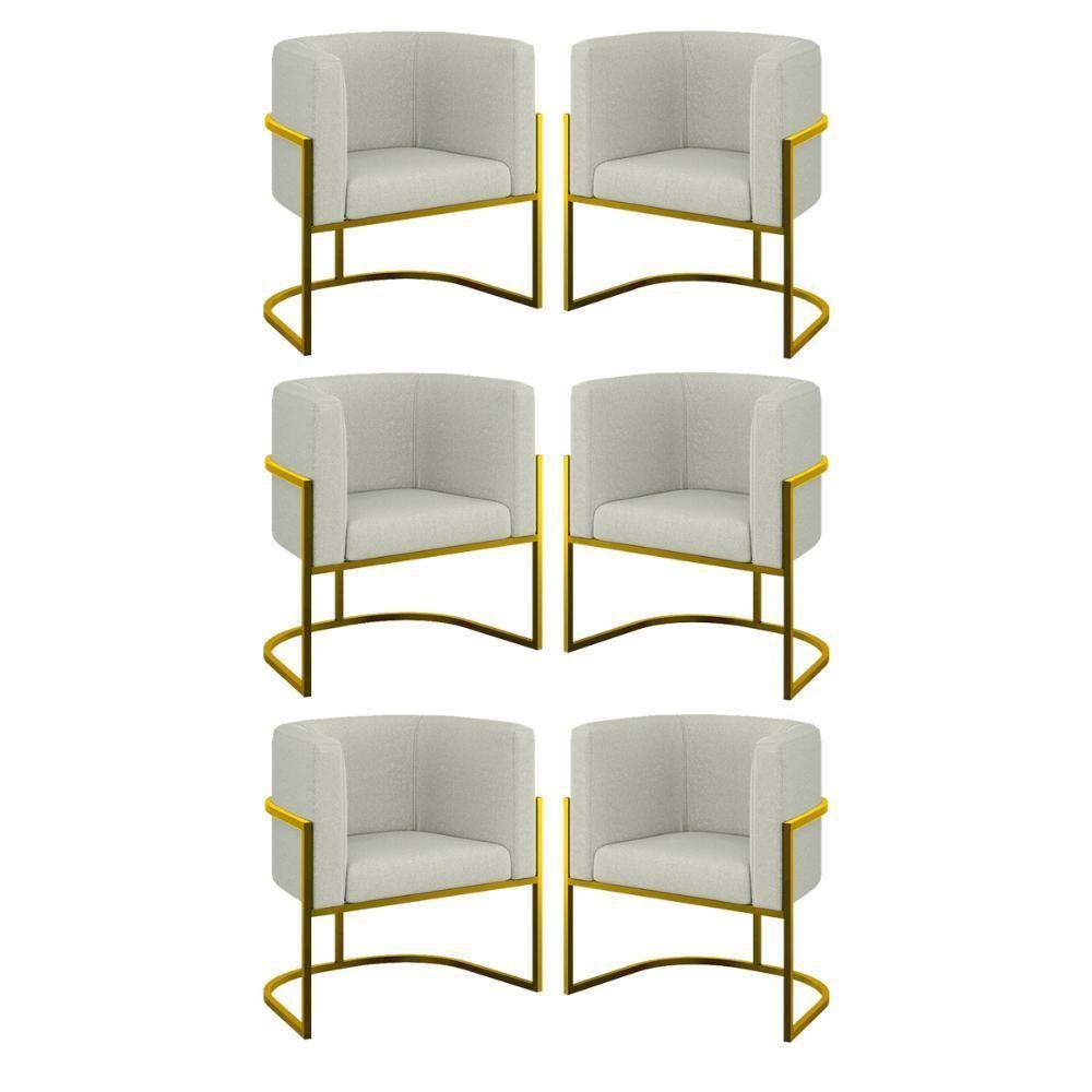 Kit 6 Cadeiras Poltrona Lua Bouclê Gold Balaqui Bege - 1