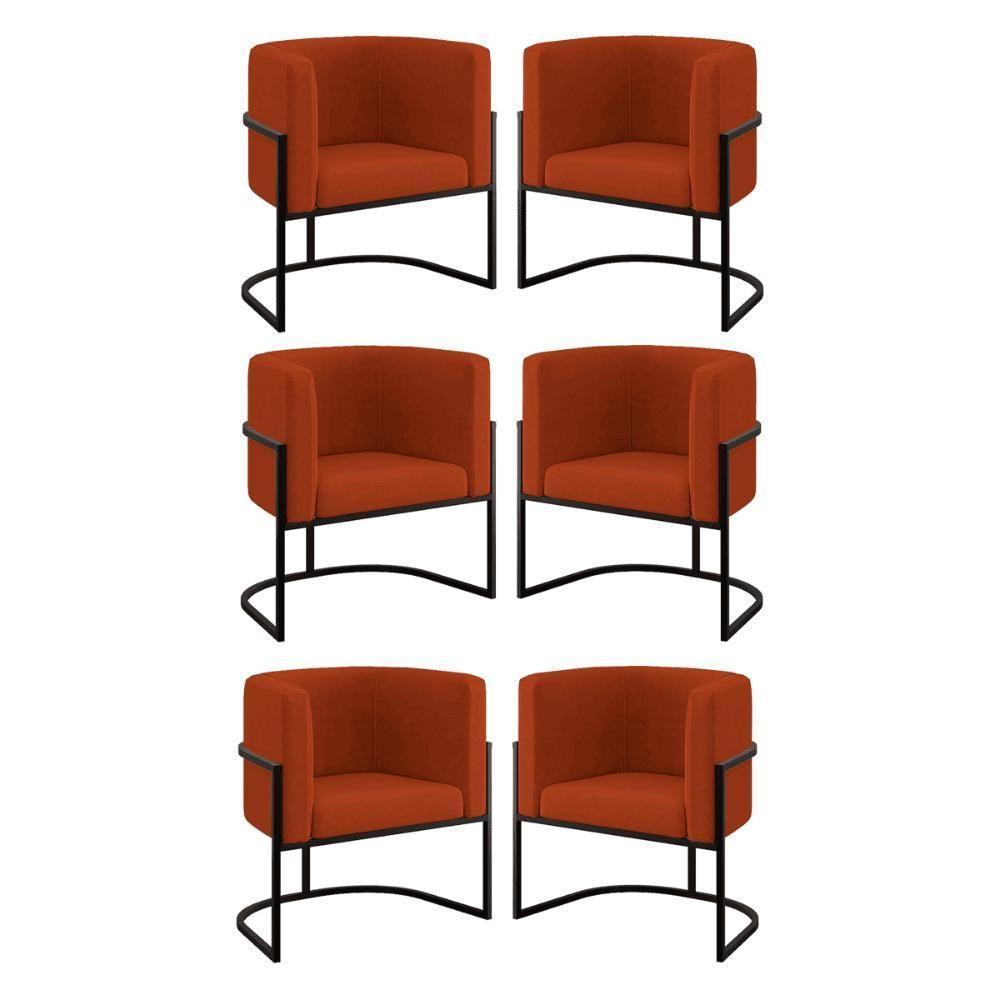 Kit 06 Cadeiras Poltrona Lua Preto Balaqui Terracota - 1