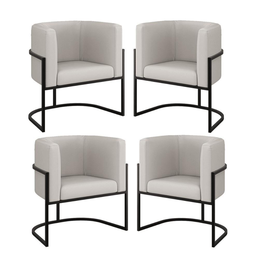 Kit 4 Cadeiras Poltrona Lua Corino Preto Balaqui Bege - 1