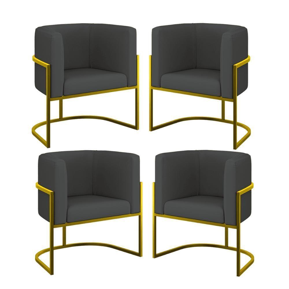Kit 4 Cadeiras Poltrona Lua Corino Gold Balaqui Cinza - 1