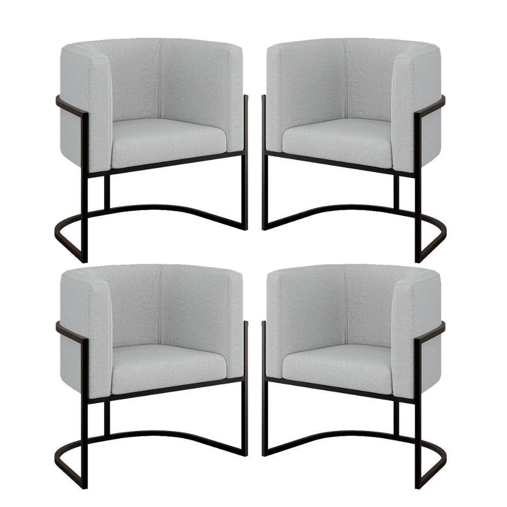 Kit 4 Cadeiras Poltrona Lua Boucle Preto Balaqui Cinza - 1